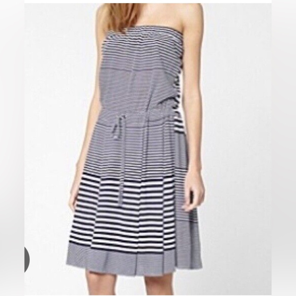 Lacoste Strapless Navy and White striped summer dress, size small